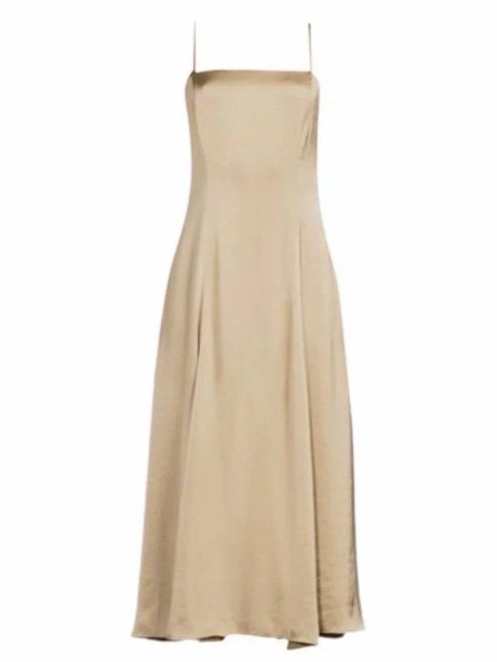 Theory Neutral Satin Slip Midi Dress in Beige
